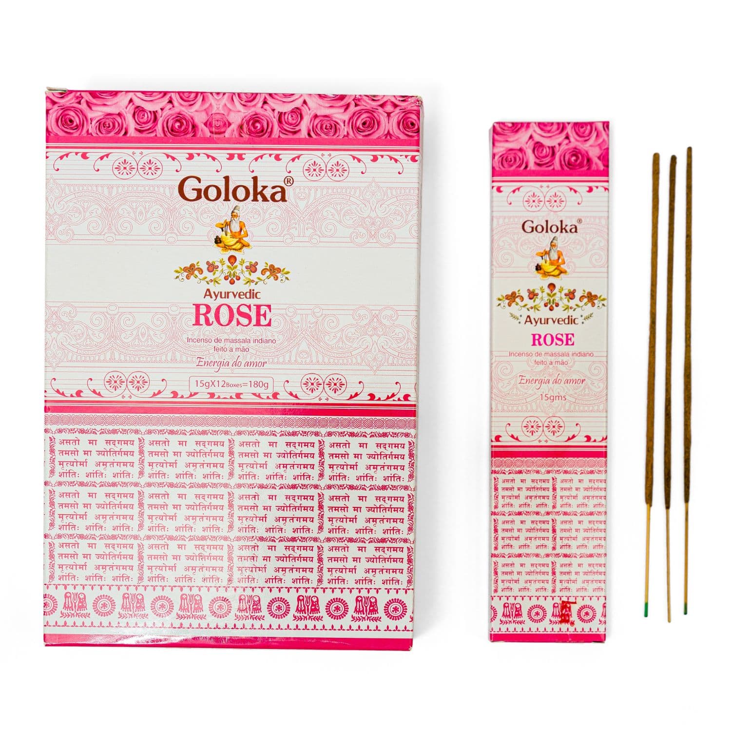 undefined | Incenso Massala Ayurvédico Rosa Goloka